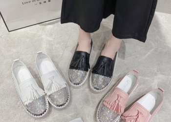 Shallow Leather Rhinestone Platform Shoes For Women