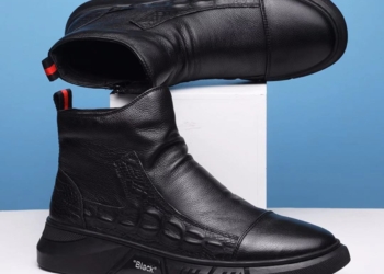 Winter Fleece High-top Casual Men’s Zipper Leather Shoes