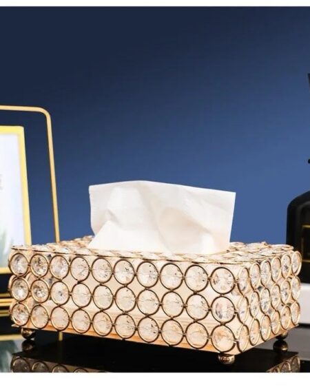 Bebo Creations Rectangular Crystal Tissue Box Holder Decorative Facial Tissue Case Elegant Napkin Holder Toliet Paper Box for Bathroom, Dressing & Desk Table, Tissue Paper Holder, Golden