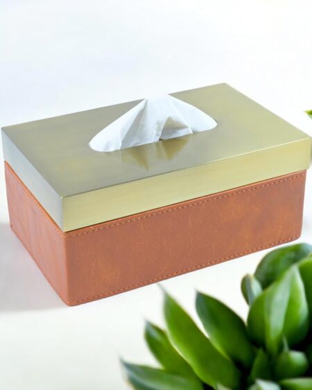Bebo Creations Premium Metal Top Leather Tissue Box Holder Brown, 10.5 x 5.3 x 4 Inches - Perfect for Home, Office, Dining Table, Living Room