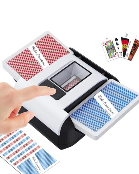 BEBO CREATIONS Adult Automatic Card Game Shuffler - One-Press AUTO & Manual Mode,Electric Shuffling Machine for 1-2 Decks,Low Noise,Rechargeable & Portable Shuffler Machine for Poker,UNO,Blackjack